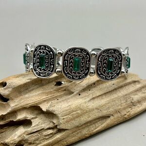 Elegant Silver and Green Bracelet